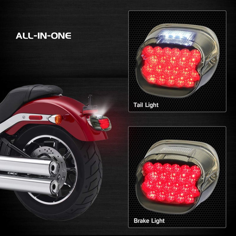 NTHREEAUTO LED Tail Light Silver FL Smoked Layback Brake Taillights Compatible with Harley Dyna, FLST, FXSTB, FXST, Touring Models - Image 3